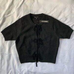 Steve Madden Bow Tie Front Cardigan Coquette NWT Sereia Black Cropped Sweater